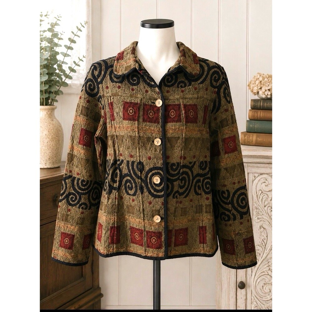 Tally-Ho Size M Womens Boho Geometric Jacket 38” Bust 23” L